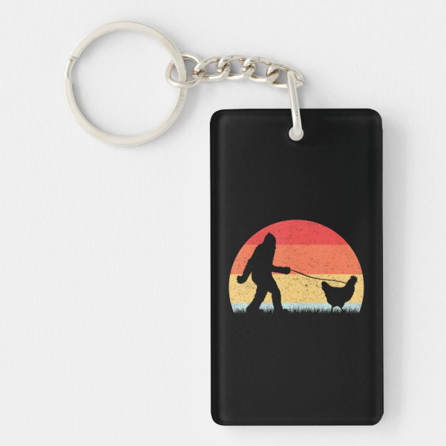 Bigfoot Walking Chicken Sasquatch Funny Keychain (Front)