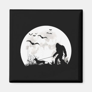 Bigfoot Walking Dachshund Dog Moon Sasquatch Magnet