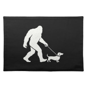 Bigfoot Walking Dachshund Funny Wiener Dog Dad Cloth Placemat