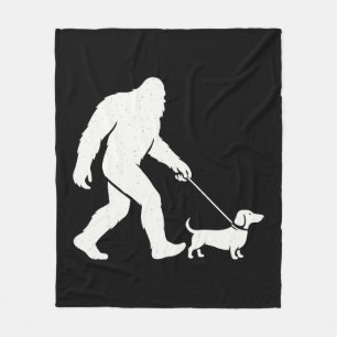 Bigfoot Walking Dachshund Funny Wiener Dog Dad Fleece Blanket