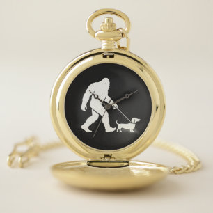Bigfoot Walking Dachshund Funny Wiener Dog Dad Pocket Watch