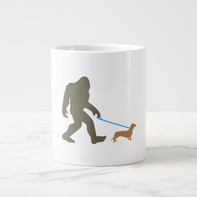 Bigfoot Walking Dachshund Sasquatch Doxie Dog Gift Giant Coffee Mug (Front)