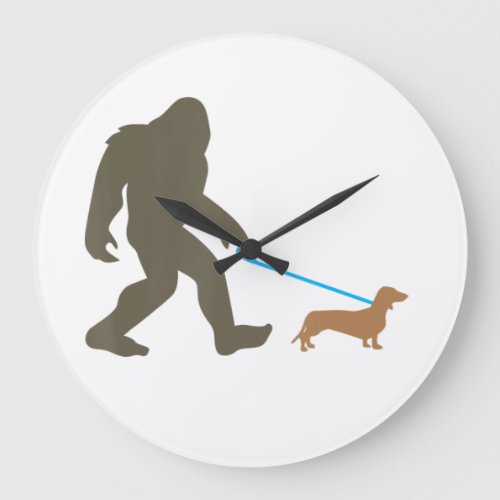 Bigfoot Walking Dachshund Sasquatch Doxie Dog Gift Large Clock
