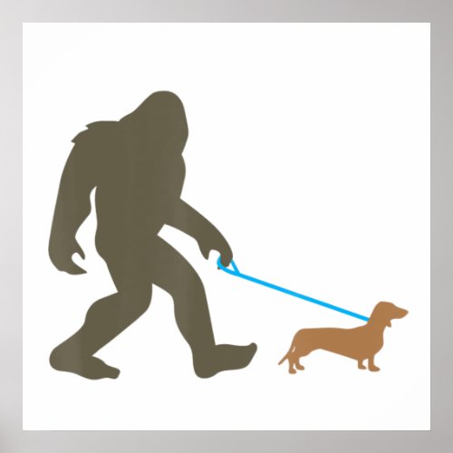 Bigfoot Walking Dachshund Sasquatch Doxie Dog Gift Poster