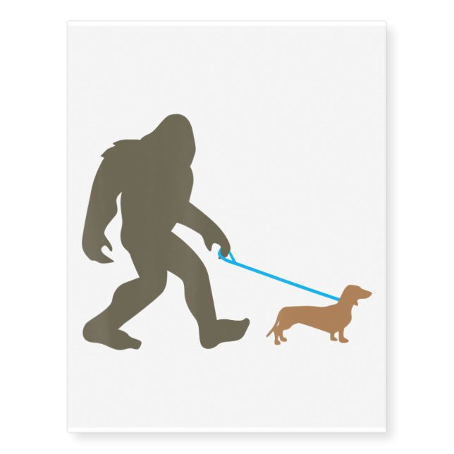Bigfoot Walking Dachshund Sasquatch Doxie Dog Gift Temporary Tattoos (Front)
