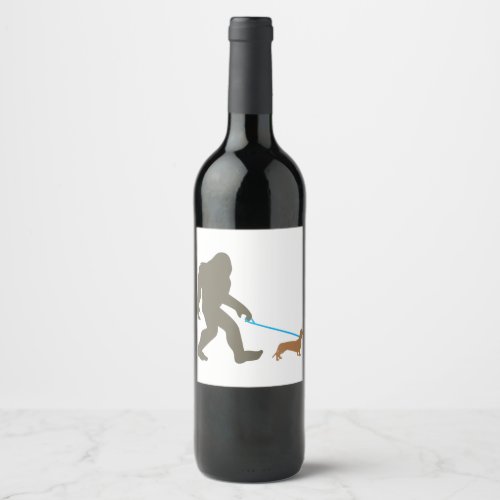Bigfoot Walking Dachshund Sasquatch Doxie Dog Gift Wine Label