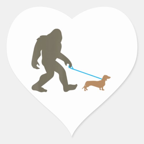 Bigfoot Walking Dachshund Sasquatch Doxie Dog Heart Sticker