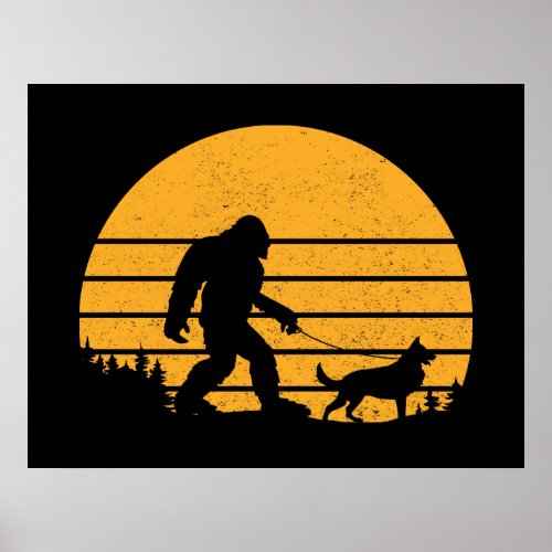 Bigfoot Walking German Shepherd Dog Retro Vintage  Poster