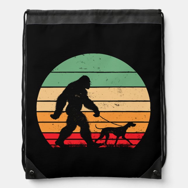 Bigfoot Walking German Shorthaired Pointer Dog Vin Drawstring Bag (Front)