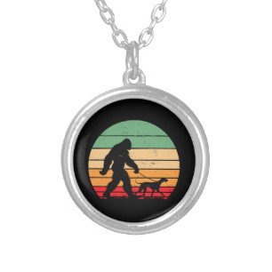 Bigfoot Walking German Shorthaired Pointer Dog Vin Silver Plated Necklace