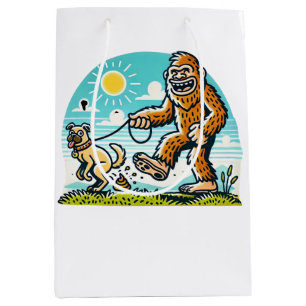 Bigfoot Walking His Dog Humorous Outdoor Medium Gift Bag