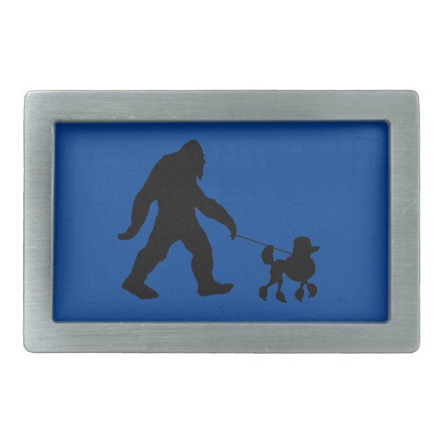 Bigfoot Walking His Poodle  Belt Buckle (Front)