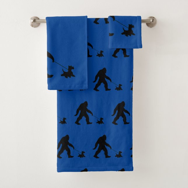 Bigfoot Walking His Scotty  Bath Towel Set (Insitu)
