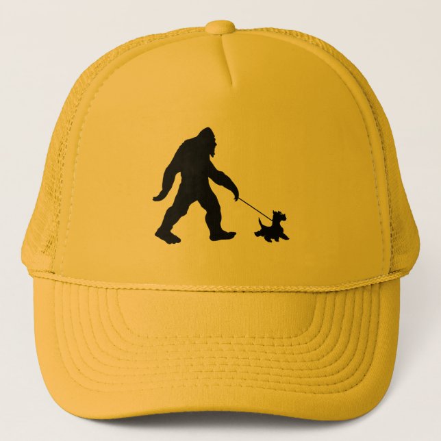 Bigfoot Walking His Scotty  Trucker Hat (Front)
