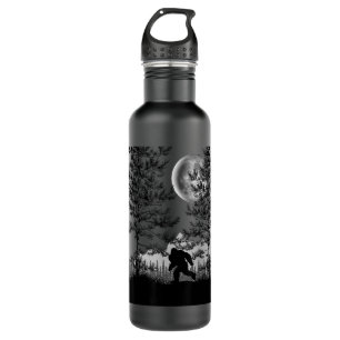 Bigfoot Walking in the Forest Moon Night Sky Sasqu Stainless Steel Water Bottle