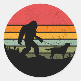 Bigfoot Walking Labrador Retriever Dog Vintage Classic Round Sticker