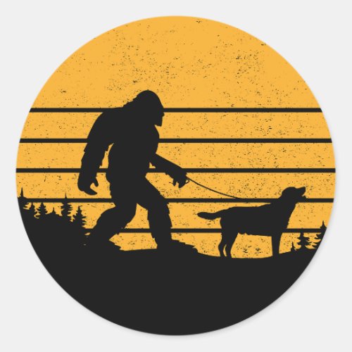 Bigfoot Walking Labrador Retriever Dog Vintage Classic Round Sticker