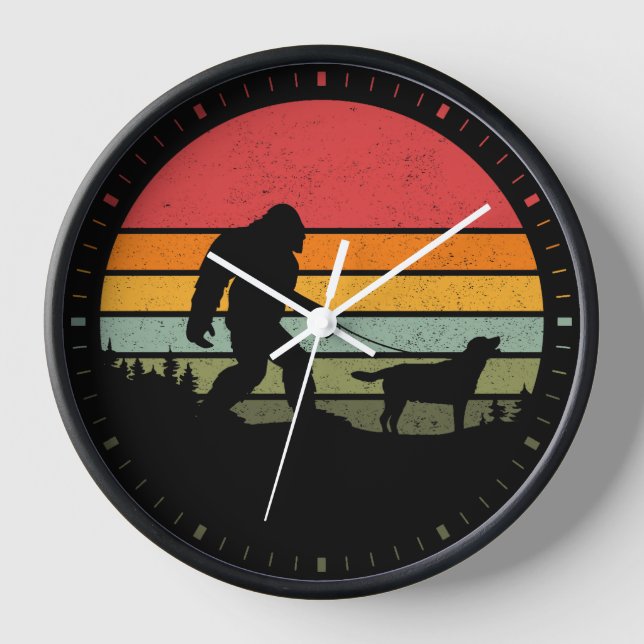 Bigfoot Walking Labrador Retriever Dog Vintage Clock (Front)
