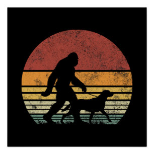 Bigfoot Walking Labrador Retriever Dog Vintage Poster