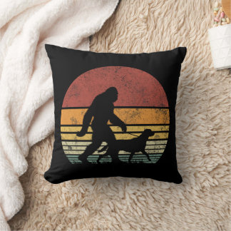 Bigfoot Walking Labrador Retriever Dog Vintage Throw Pillow