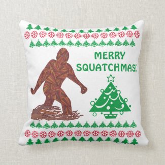 Bigfoot Walking Merry Squatchmas Holiday Decor Throw Pillow
