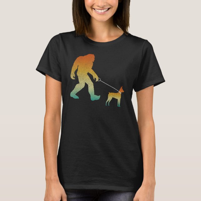 Bigfoot Walking Miniature Pinscher Funny Sasquatch T-Shirt (Front)