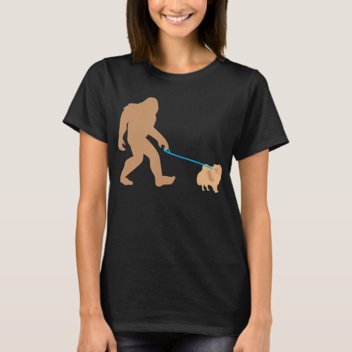 Bigfoot Walking Pomeranian Dog Funny Sasquatch Gif T_Shirt