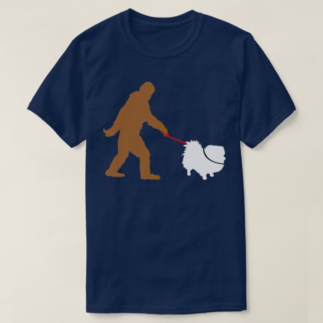 Bigfoot Walking Pomeranian Dog Sasquatch T-Shirt (Design Front)