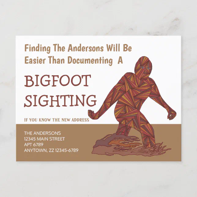 Bigfoot Walking Sasquatch Cute Funny New Address Announcement Postcard