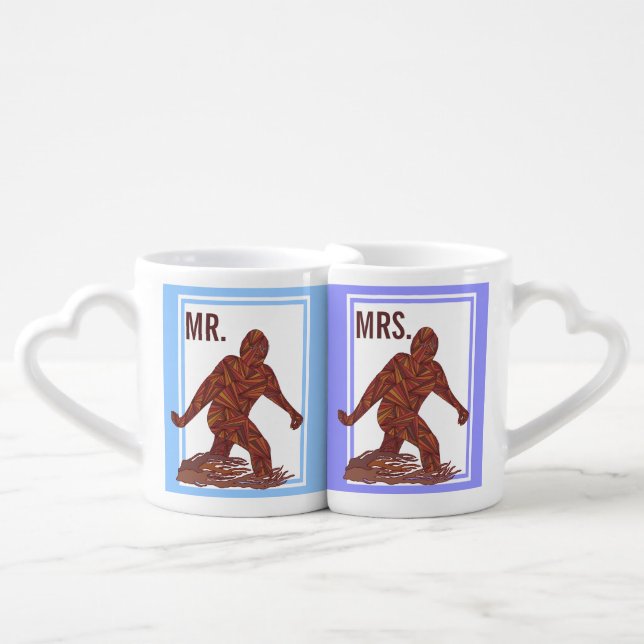 Bigfoot Walking Sasquatch Cute Mr And Mrs Coffee Mug Set (Front Nesting)