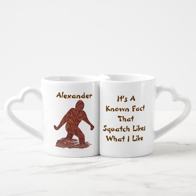 Bigfoot Walking Sasquatch Facts Uniquely Funny Coffee Mug Set (Front Nesting)