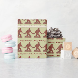 Bigfoot Walking Sasquatch Happy Birthday Squatch Wrapping Paper