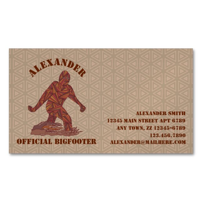 Bigfoot Walking Sasquatch Tan Pattern Custom Business Card Magnet (Front)