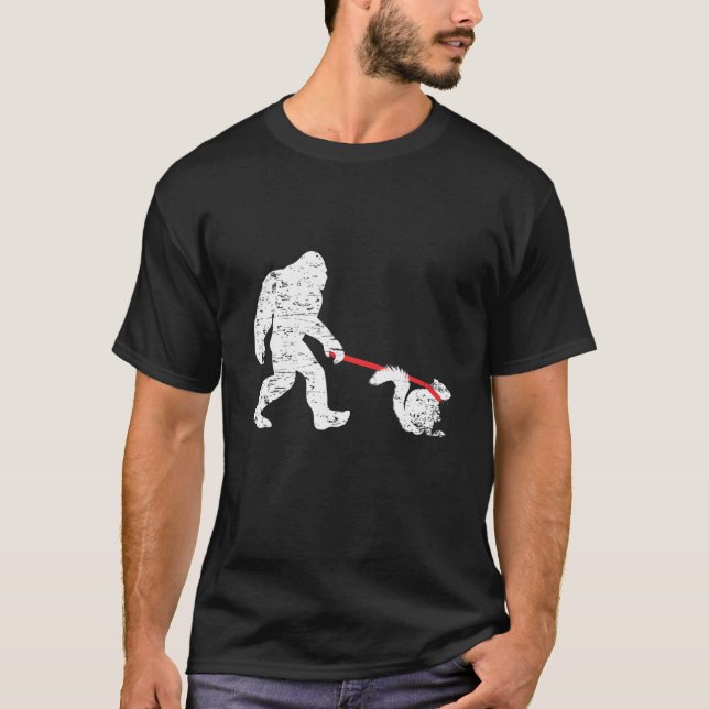 Bigfoot walking Squirrel Funny Sasquatch Fan T Shi T-Shirt (Front)