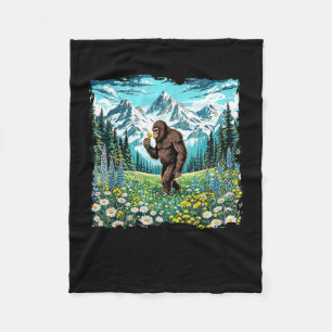 Bigfoot walks in flower field forest sasquatch fleece blanket