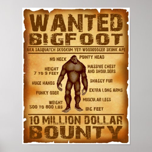 Bigfoot Wanted Poster 10 Million Dollar Bounty
