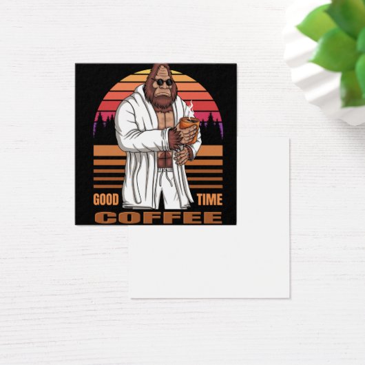 bigfoot wearing a bath robe and relaxing drink cof (Desk)