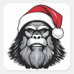 Bigfoot Wearing A Santa Hat Square Sticker