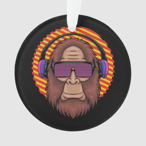 bigfoot wearing a techno eyeglasses and headphone ornament