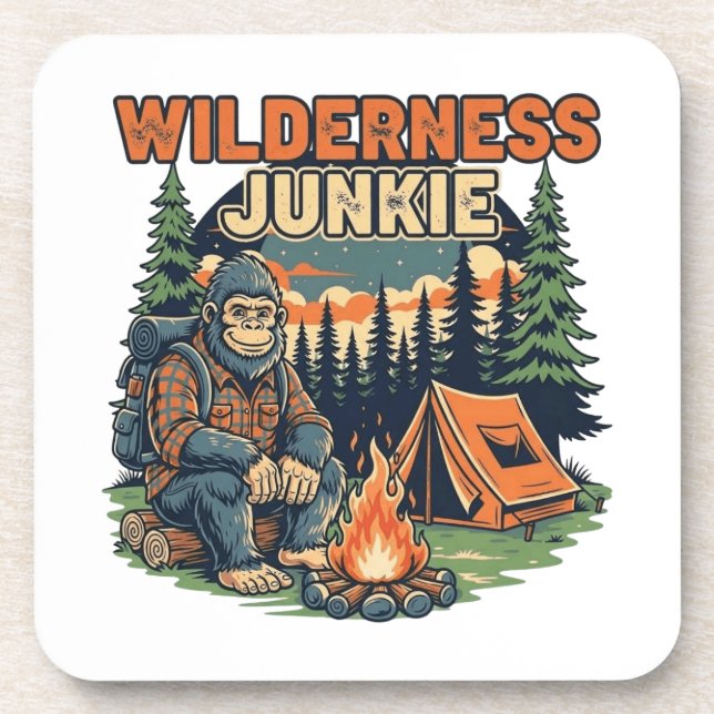 Bigfoot wilderness junkie retro design beverage coaster (Front)