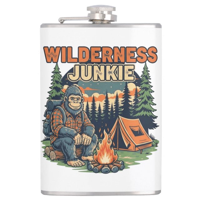Bigfoot wilderness junkie retro design flask (Front)
