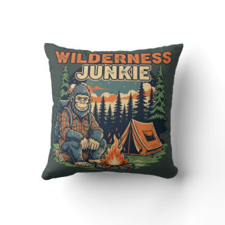Bigfoot wilderness junkie retro design throw pillow