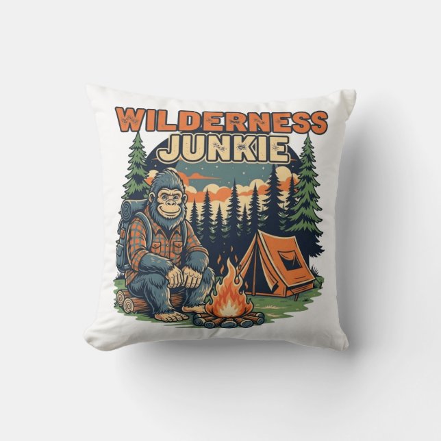 Bigfoot wilderness junkie retro design throw pillow (Front)
