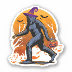 Bigfoot Witch Pumpkin Halloween Sasquatch Lovers Sticker