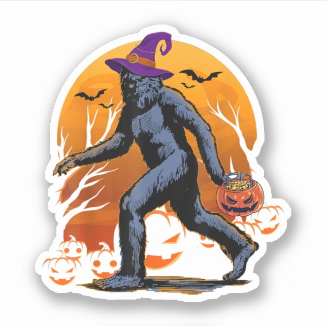 Bigfoot Witch Pumpkin Halloween Sasquatch Lovers Sticker (Front)