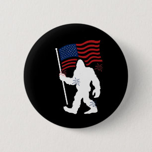 Bigfoot With American Flag Funny 4th Of July For H Button