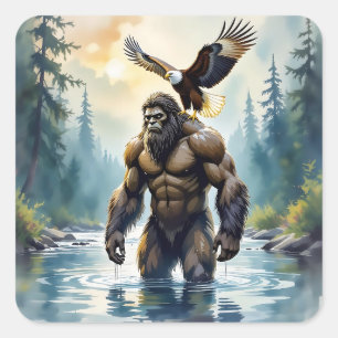 Bigfoot with an Eagle on his Shoulder Square Sticker