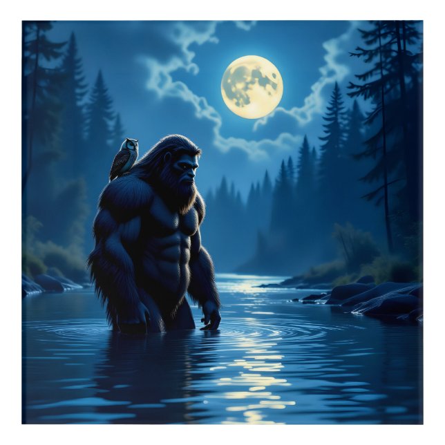 Bigfoot with an Owl on his Shoulder  Acrylic Print (Front)