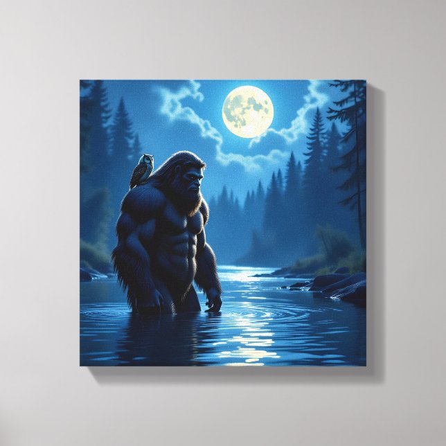 Bigfoot with an Owl on his Shoulder  Canvas Print (Front)