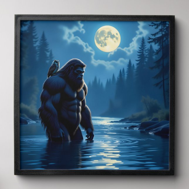 Bigfoot with an Owl on his Shoulder  Peel And Stick Photo Tile (Front Set)